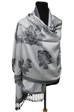 Rose Floral Faux Silk Pashmina Wrap Scarf