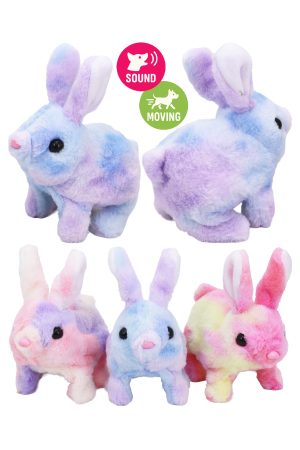 Colorful Fuzzy Walking Bunny Rabbit Sound Toy - 12 Pcs