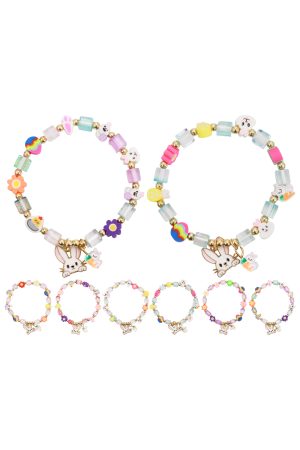 Easter Bunny Enamel Charm Cube Beaded Bracelet