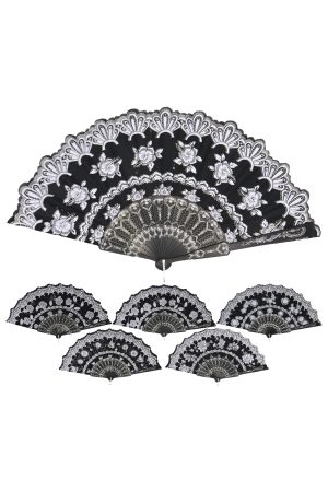 Lux Silver Floral Variety Glitter Black Handheld Folding Fan