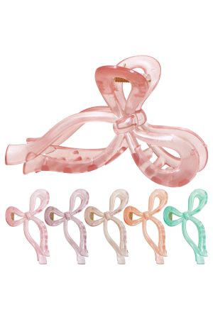 Pastel Jelly Clear Wavy Ribbon Bow Hair Claw