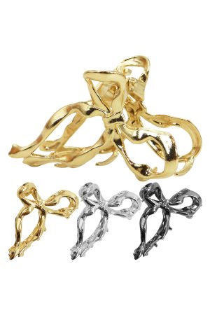 Mini Metallic Wavy Ribbon Bow Hair Claw