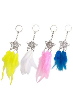 Star Wire Charm Colorful Soft Faux Feather Key Chain