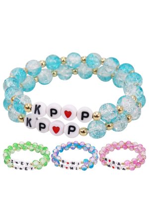 KPOP Friendship Crystal Beaded Stretch Bracelet - 2 pcs/card