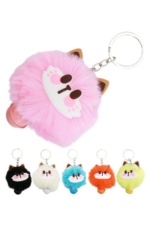 3D Kitty Cat Face Faux Fur Pom Pom Key Chain