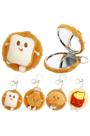Fast Food Fuzzy Stuffed Compact Mirror Key Chain - 12 Pcs