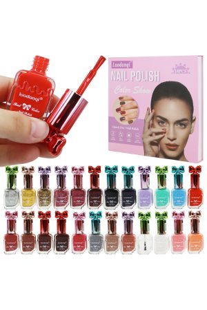 Assorted Solid and Glitters Bowtie Cap Nail Polish - 24 Pcs
