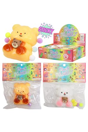 Teddy Bear Hugging Charm Pom Pom Sticky Mochi Squishy Bag