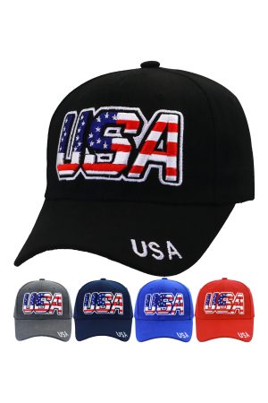 USA Patriotic Logo Velcro Back Acrylic Baseball Cap
