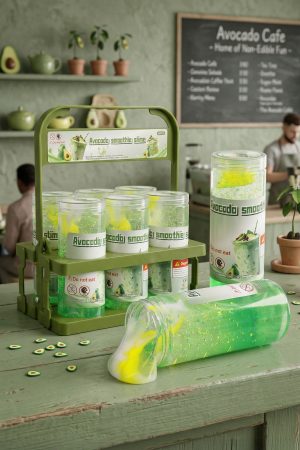 Shimmery Avocado Smoothie Slime Jar w/ Carrier - 12 Pcs