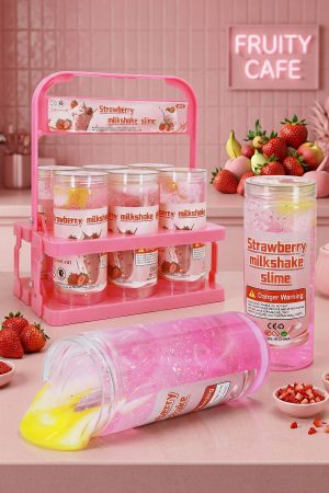 Strawberry Shimmery Slime Jar w/ Carrier - 12 Pcs