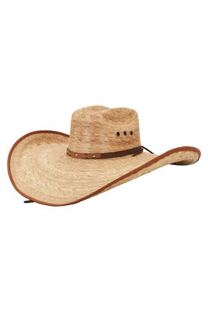 Biggs Wide Faux Leather Outline Palm Straw Cowboy Hat