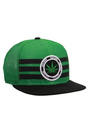 Marijuana Leaf Mesh Snapback Flat Brim Cap