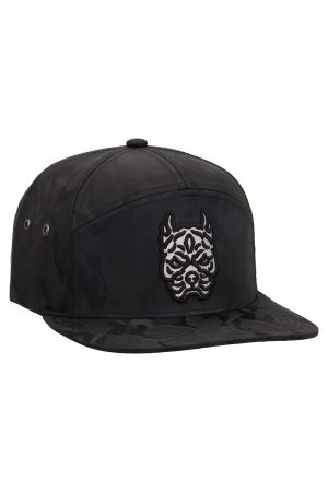 Pitbull Dog Nylon Camo 7-Panel Snapback Flat Brim Cap