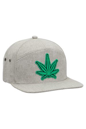 Marijuana Leaf 7 Panel Woven Twill Snapback Flat Brim Cap
