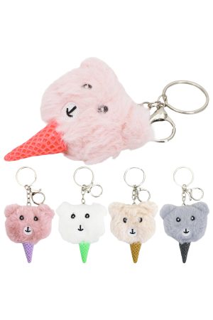 Bear Ice Cream Fuzzy Faux Fur Pom Pom Key Chain