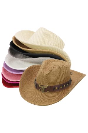 Bronze Filigree Longhorn Stitched Belt Straw Cowboy Hat