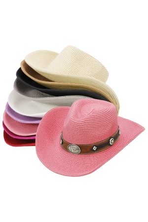 Silver Longhorn Oval Concho Belt Straw Cowboy Hat