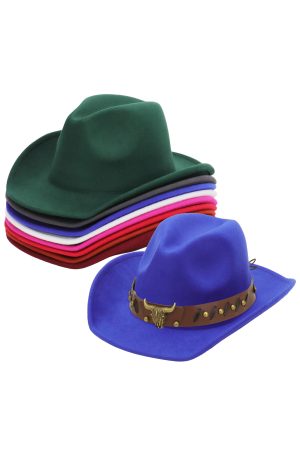 Bronze Filigree Longhorn Belt Taco Brim Felt Cowboy Hat