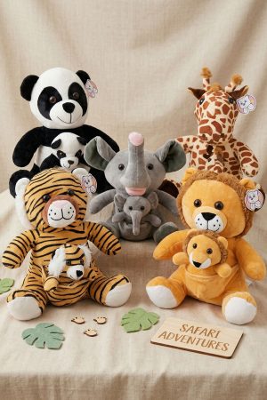 Safari Animal Mother and Baby Pouch Stuffed Doll - 12 Inch