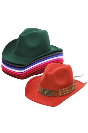 Longhorn Bronze Rustic Patina Belt Taco Brim Felt Cowboy Hat