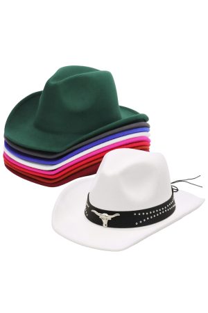 Silver Longhorn Grain Leather Belt Taco Brim Felt Cowboy Hat