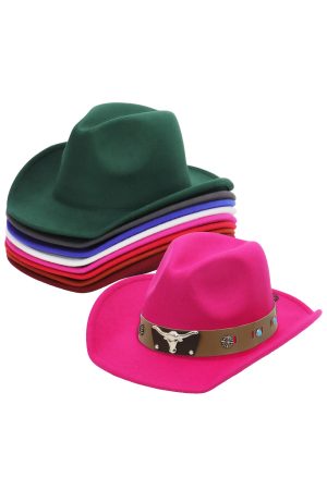 Longhorn Sunburst Turquoise Belt Taco Brim Felt Cowboy Hat