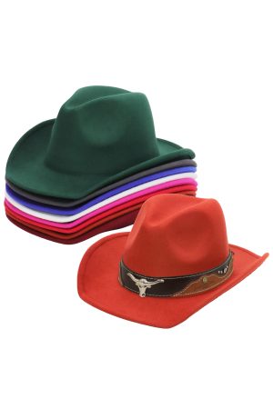 Western Longhorn Two-Tone Belt Taco Brim Felt Cowboy Hat