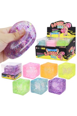 Shimmery Glitter Cube Putty Filled Squishy - 12 Pcs