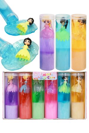 Mini Princess Doll Two-Tone Shimmery Gel Slime Jar - 6 Pcs