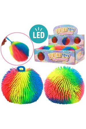 Jumbo Rainbow Light-Up Spiky Puffer Squishy Ball - 6 Pcs