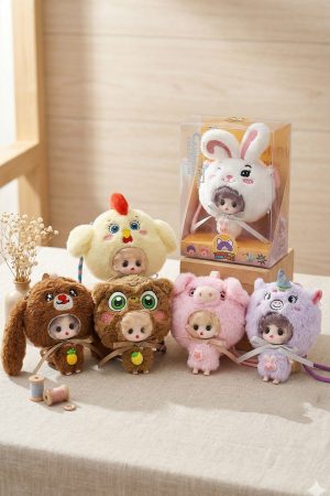 3-in-1 Fuzzy Animal Costume Girl Doll Crossbody Pouch Bag