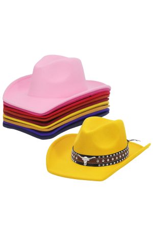 Longhorn Triple Row Studded Belt Solid Felt Cowboy Hat