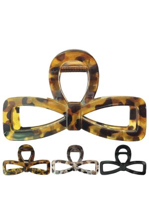 Tortoiseshell Glossy Wide Hollow Bow Hair Claw