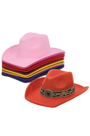 Faux Deep Gemstone Floral Vine Belt Solid Felt Cowboy Hat