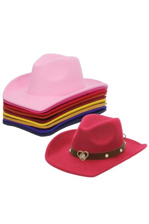 Bling Sunflower Heart Faux Pearl Belt Solid Felt Cowboy Hat