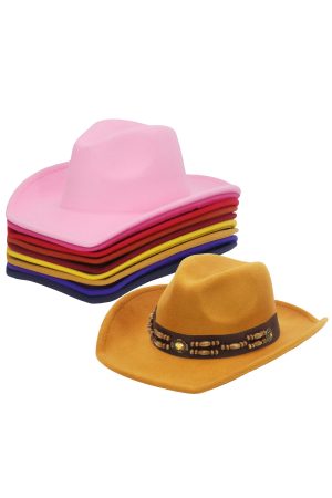 Faux Gemstone Wood Bead Suede Belt Solid Felt Cowboy Hat