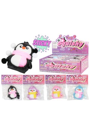 Kawaii Baby Penguin Sticky Mochi Pom Pom Squishy Bag