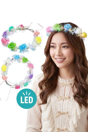 LED Light-Up Pastel Rose Tinsel Adjustable Flower Crown