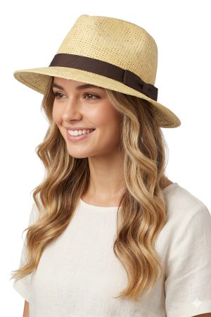 Brown Ribbon Bow Band Natural Woven Straw Rancher Hat
