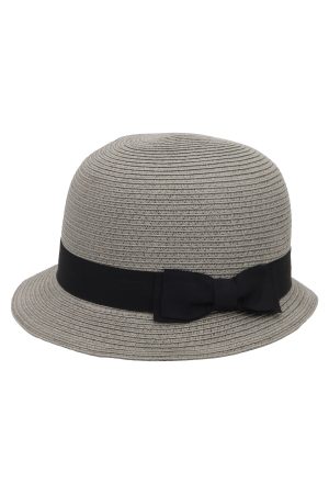 Dark Ribbon Bow Band Woven Straw Cloche Sun Hat