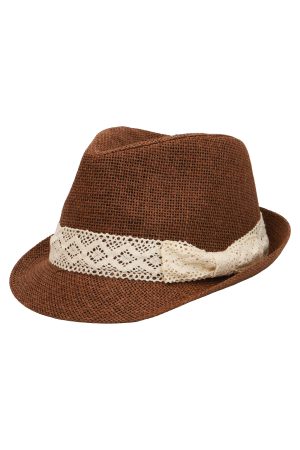 Lace Ribbon Bow Band Woven Straw Fedora Hat
