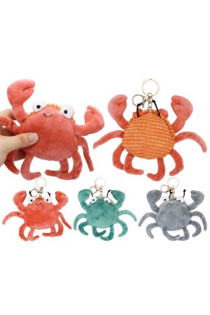 Cute Crab Sea Animal Fuzzy Stuffed Key Chain - 12 Pcs