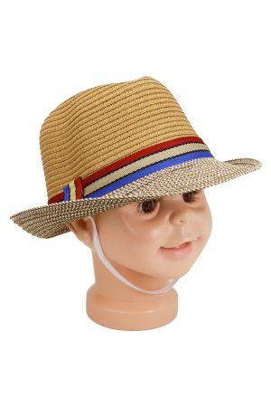 Striped Band Two-Tone Marled Brim Woven Straw Fedora Hat