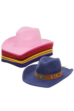 Longhorn Bronze Studded Rustic Belt Solid Felt Cowboy Hat