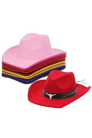 Silver Longhorn Flat Grain Leather Belt Felt Cowboy Hat