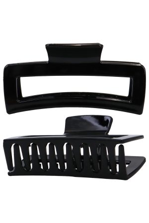 Glossy Black Rectangular Block Hair Claw - 12 Pcs