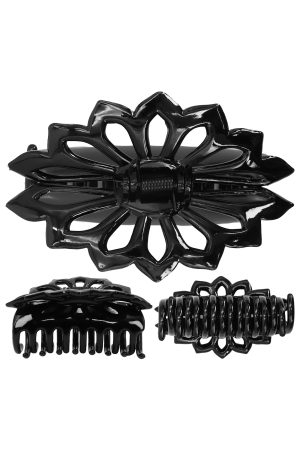 Large Flower Petal Glossy Black Y2K Hair Claw