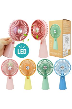 Pastel LED Light-Up Handheld Portable Standing Fan - 12 Pcs