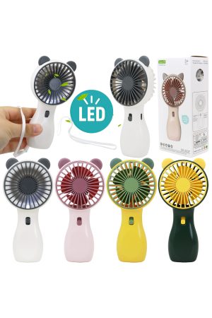 Bear Ear LED Light-Up Mini Portable Electric Fan - 12 Pcs